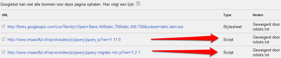 Fetchen als Google - geblokkeerde bronnen